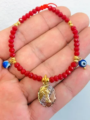 18K Gold Filled Divino Niño Bracelet for Kids Womens Ladies Boys Good Luck & Protection Jewelry Red Beads / Pulsera del Divino Niño en Oro Laminado Para Mujer y Niños para Buena Suerte