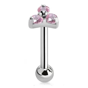 1,2mm titanium helix barbell met 3 zirkonias