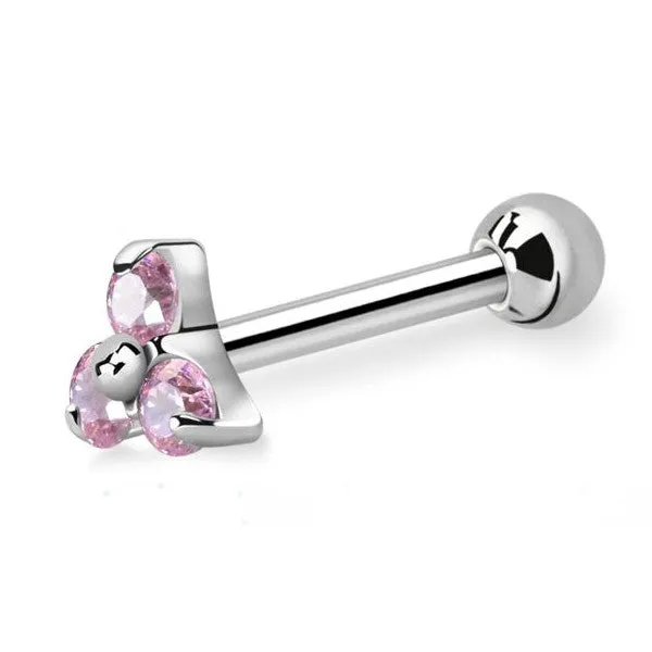 1,2mm titanium helix barbell met 3 zirkonias