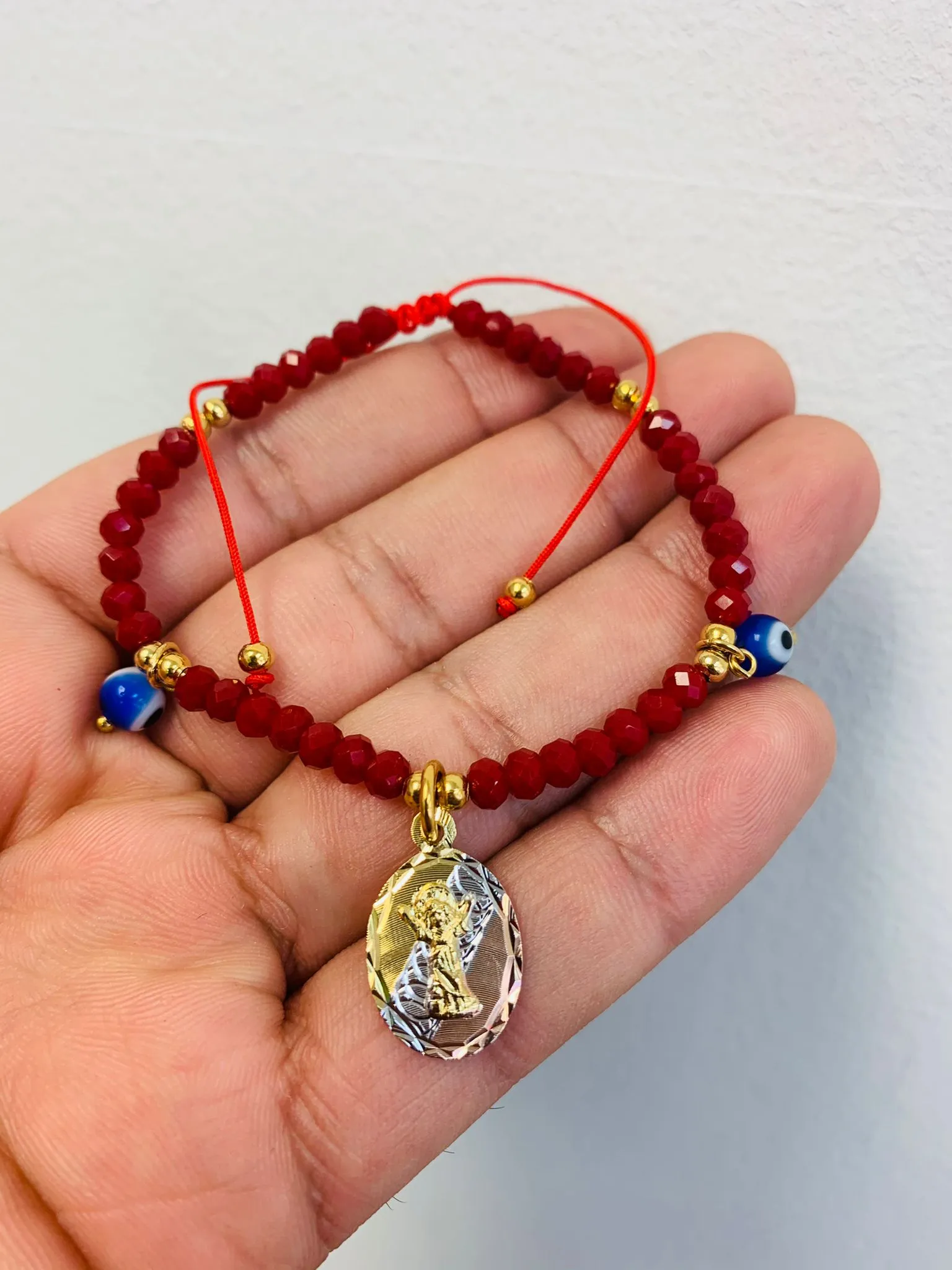 18K Gold Filled Divino Niño Bracelet for Kids Womens Ladies Boys Good Luck & Protection Jewelry Red Beads / Pulsera del Divino Niño en Oro Laminado Para Mujer y Niños para Buena Suerte