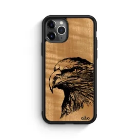 Apple iPhone 13, 12, 11 Wooden Case - Eagle Design | Anigre Wood |Lightweight, Hand Crafted, Carved Phone Case