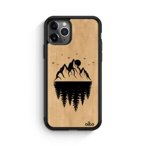 Apple iPhone 13, 12, 11 Wooden Case - Reflections Design | Maple Wood |Lightweight, Hand Crafted, Carved Phone Case