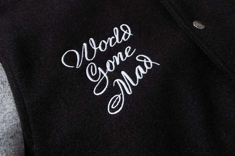 BAPE CREW VARSITY JACKET - World Gone Mad BLACK GREY