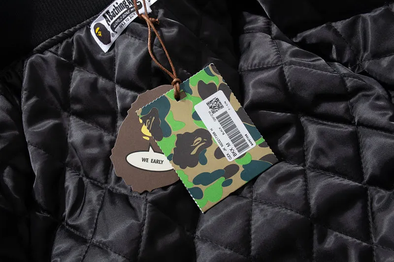 BAPE CREW VARSITY JACKET - World Gone Mad BLACK GREY