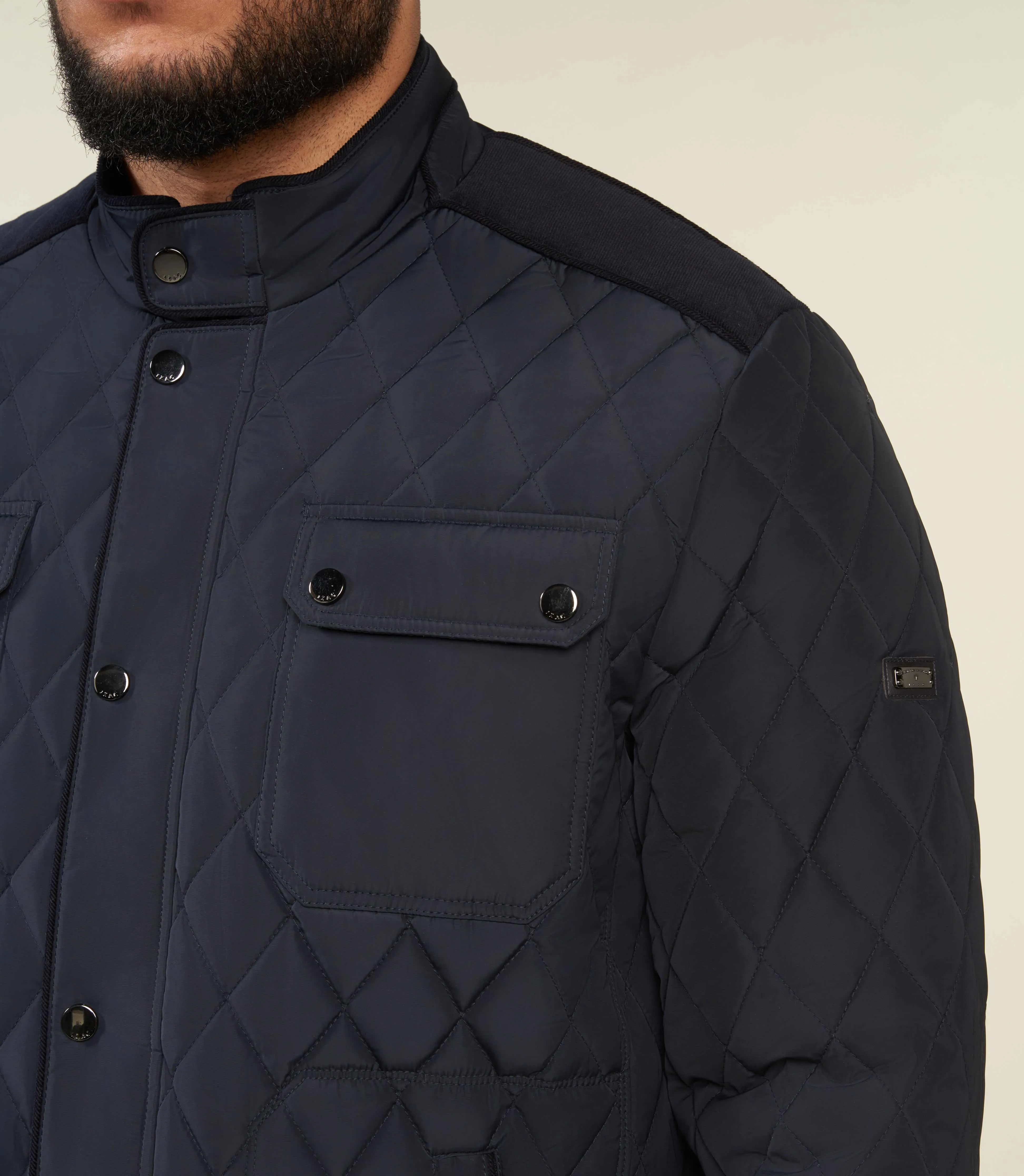 Blouson surchemise matelassé bi-matière marine MACEOBT