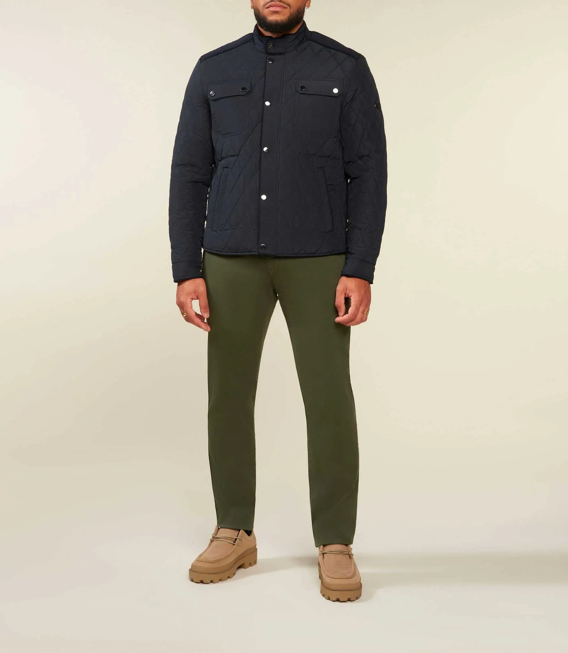 Blouson surchemise matelassé bi-matière marine MACEOBT