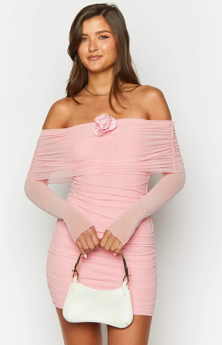 Bree Pink Mesh Long Sleeve Mini Dress