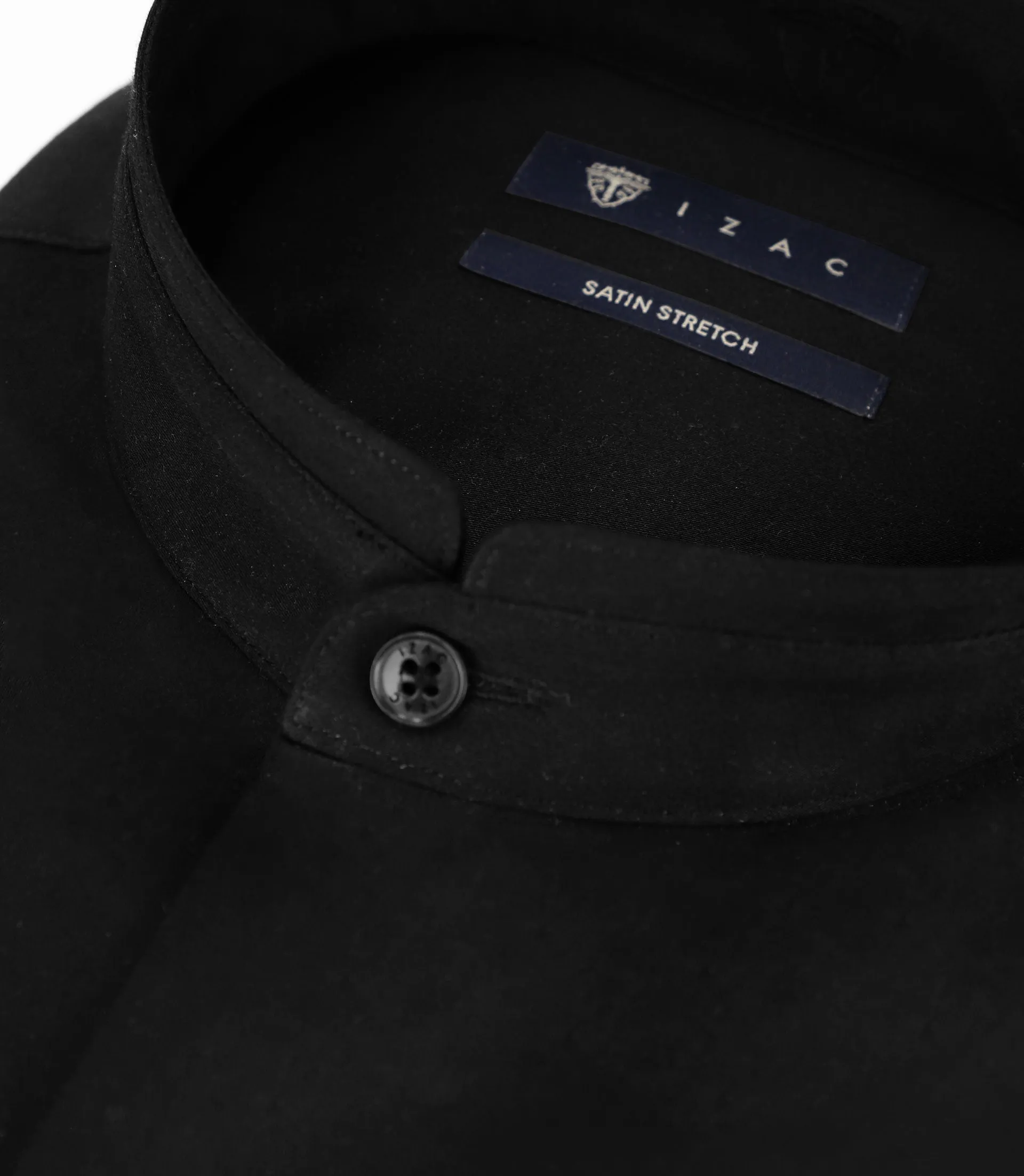 Black Satin Mandarin Collar Shirt