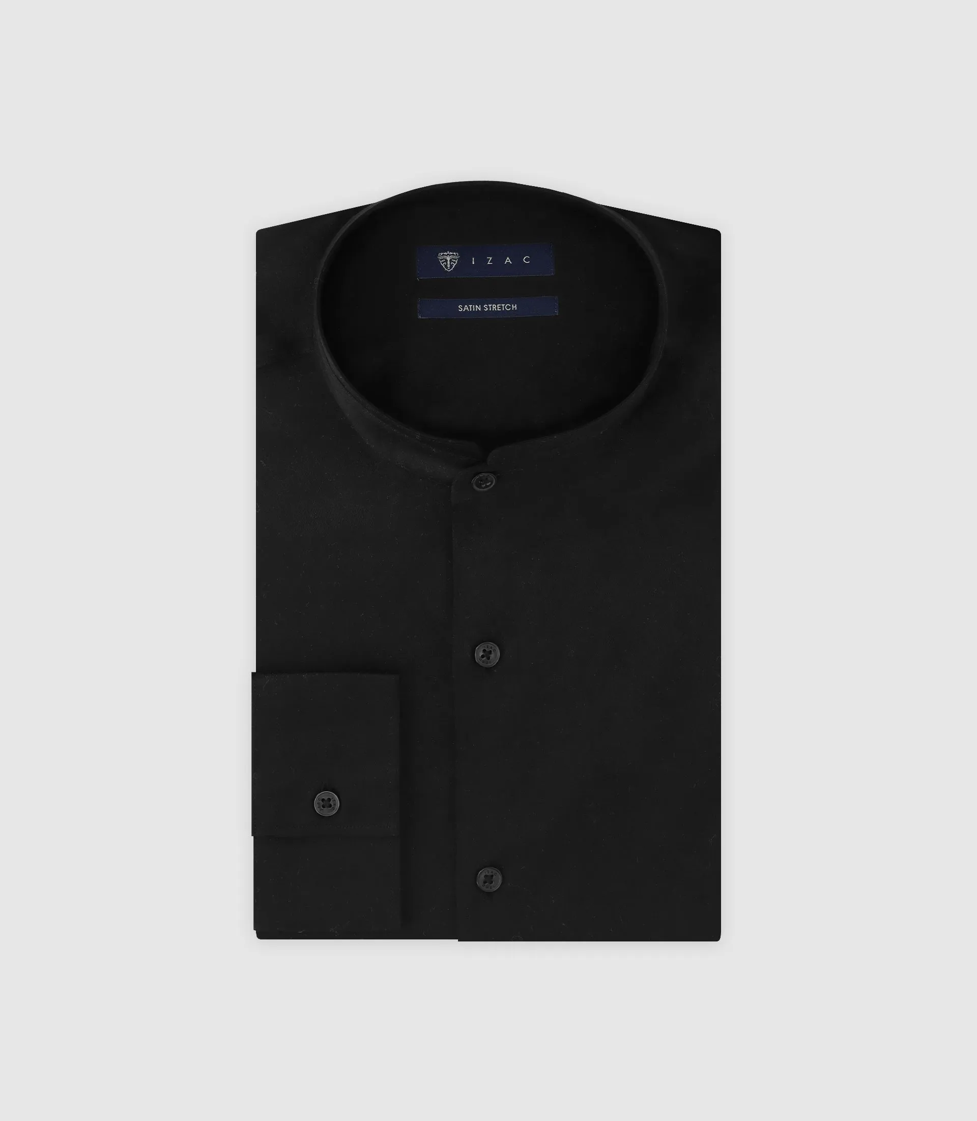 Black Satin Mandarin Collar Shirt