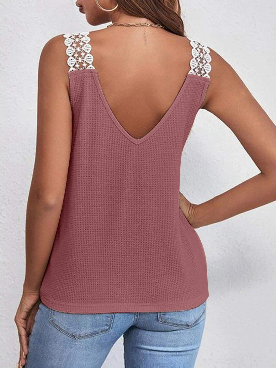 Full Size Lace Detail V-Neck Tank