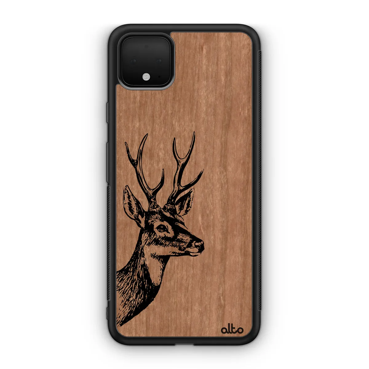 Google Pixel 6, 6Pro, 5A Wooden Case - Deer Design | Cherry Wood |Lightweight, Hand Crafted, Carved Phone Case