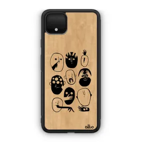 Google Pixel 6, 6Pro, 5A Wooden Case - Faces Making Faces Design | Maple Wood |Lightweight, Hand Crafted, Carved Phone Case