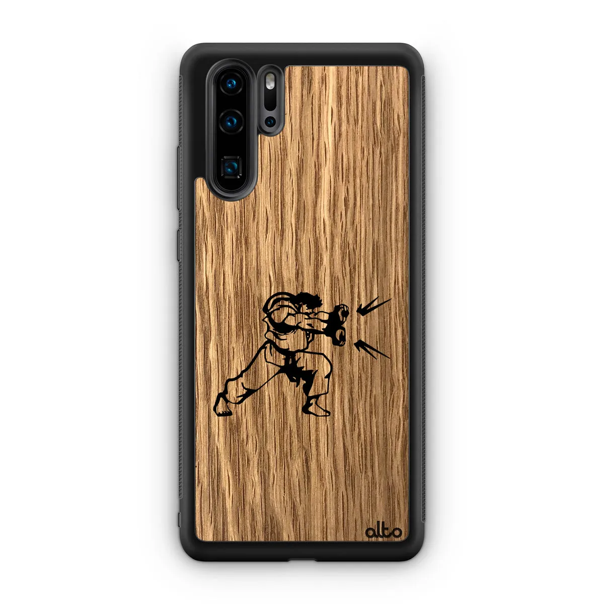 Huawei P40, P30 Pro, P30 Lite Wooden Case - Hadauken Design | Oak Wood | Lightweight, Hand Crafted, Carved Phone Case