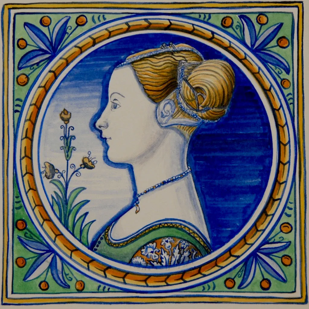 Maiolica mediterranea - "Ritratto di giovane donna" di Pollaiolo