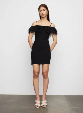 Morgan Body Con Feather Trim Dress in Black