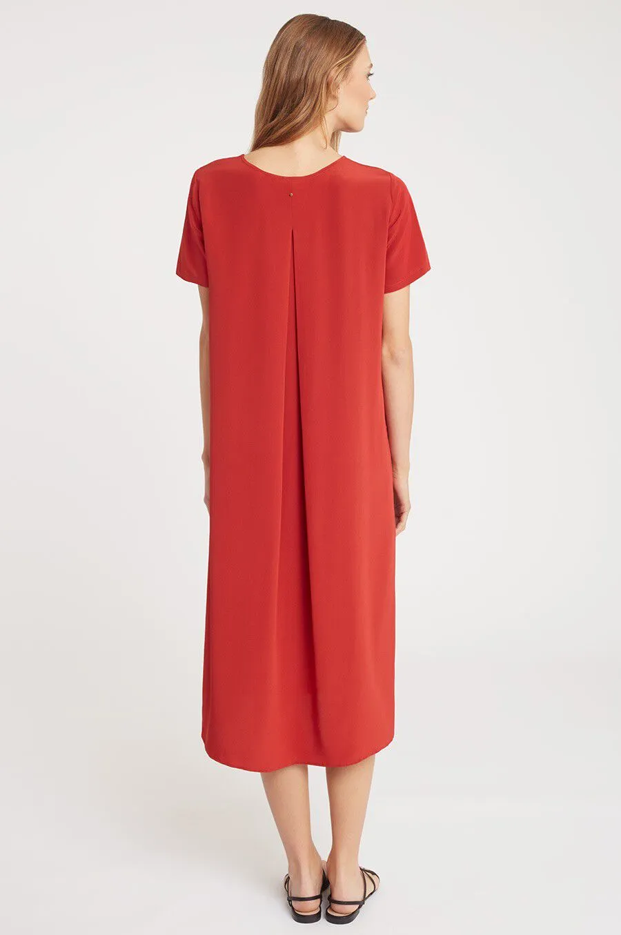 Silk Pleat-Back Tee Dress