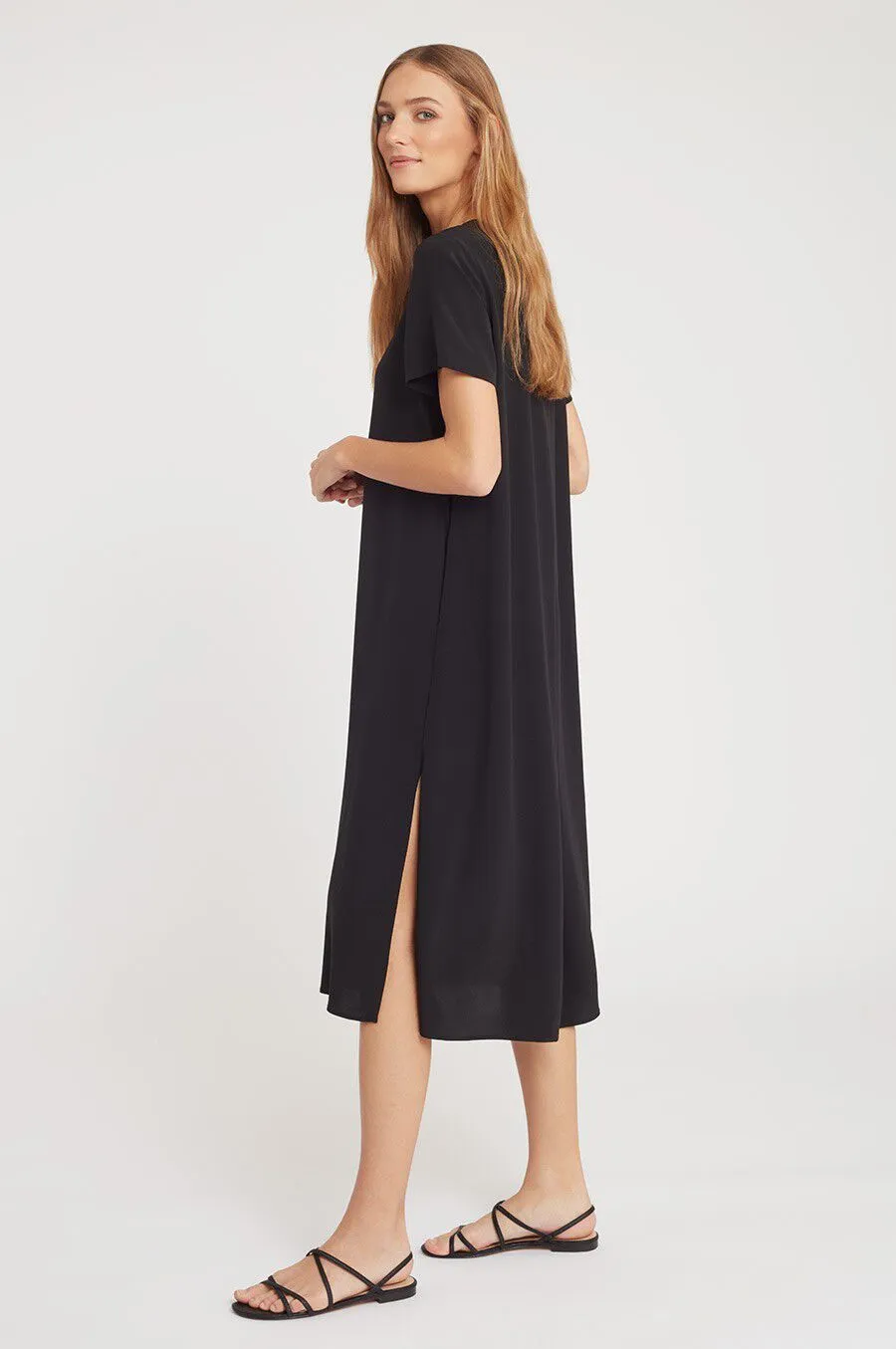 Silk Pleat-Back Tee Dress