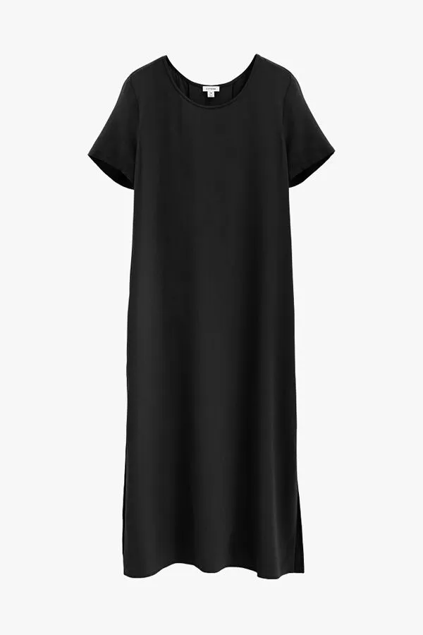 Silk Pleat-Back Tee Dress