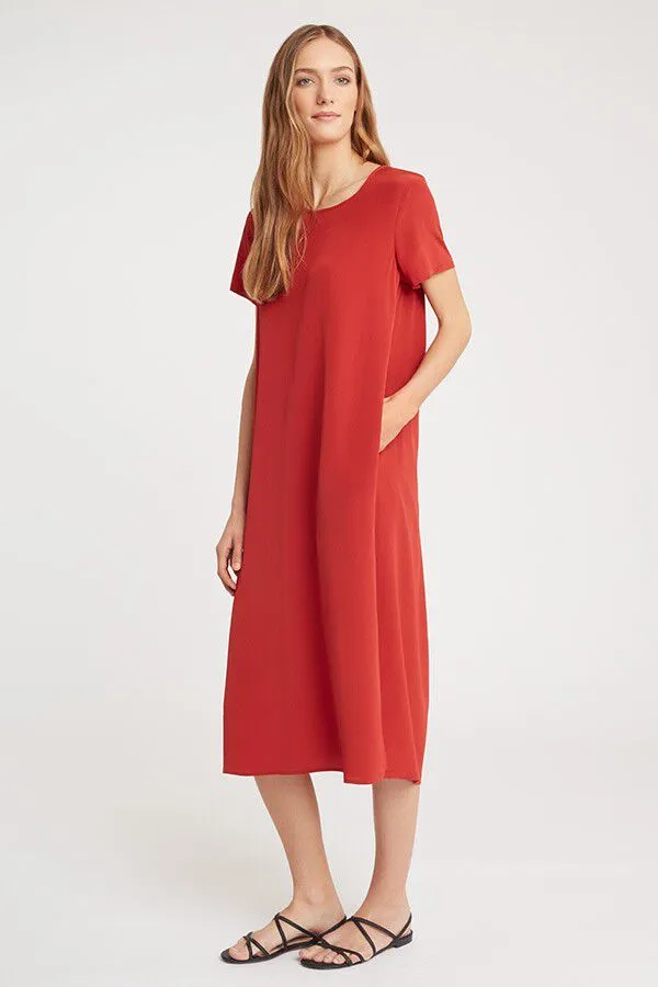 Silk Pleat-Back Tee Dress