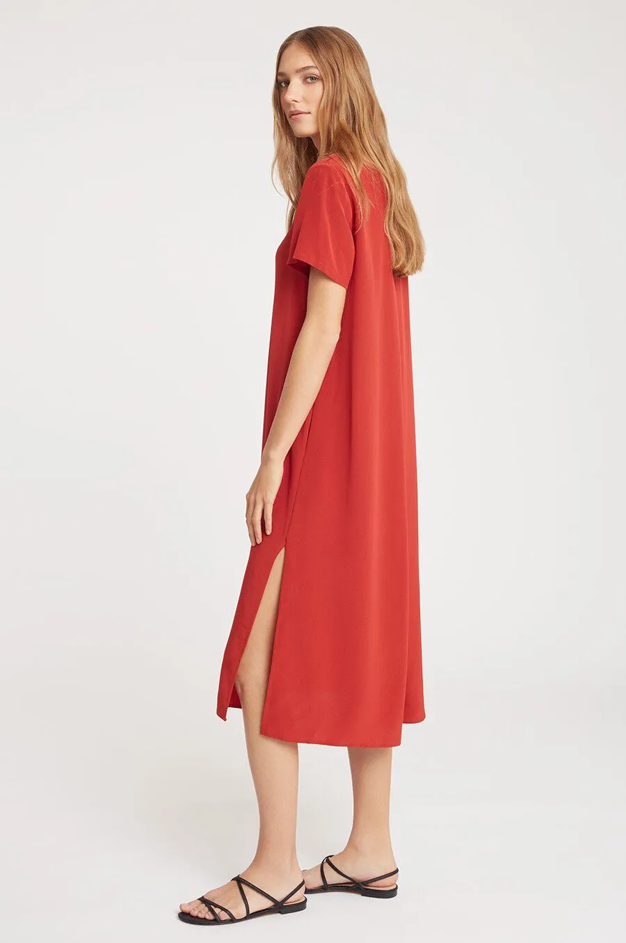 Silk Pleat-Back Tee Dress