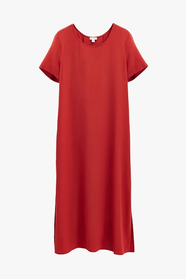 Silk Pleat-Back Tee Dress